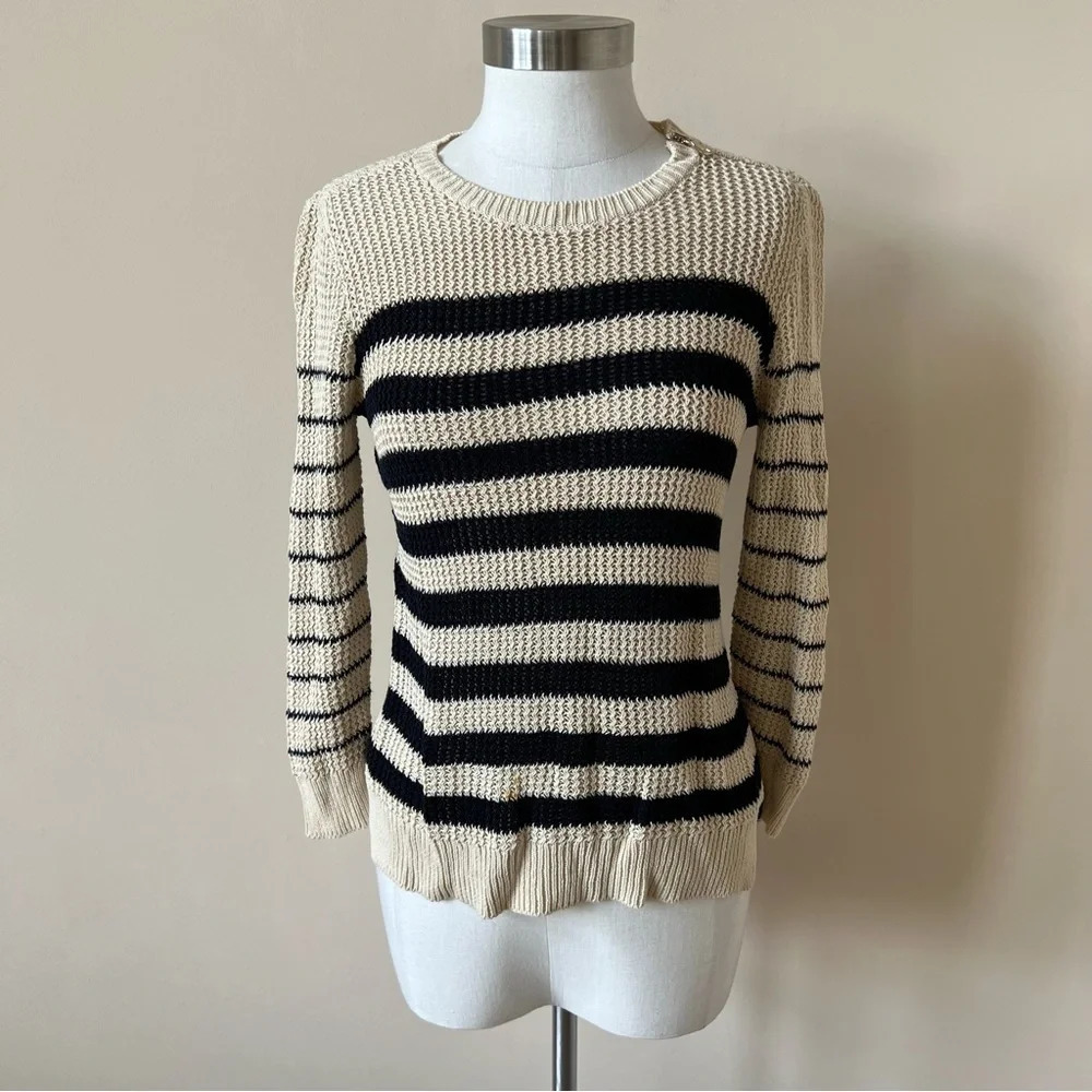 Ann Taylor striped zip shoulder sweater 5810